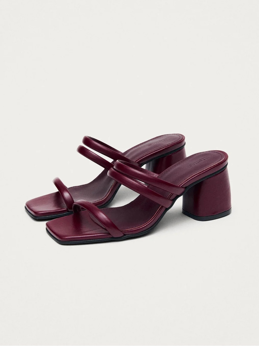 ALOHAS Burgundy Strappy Square-Toe Block Heel Sandals